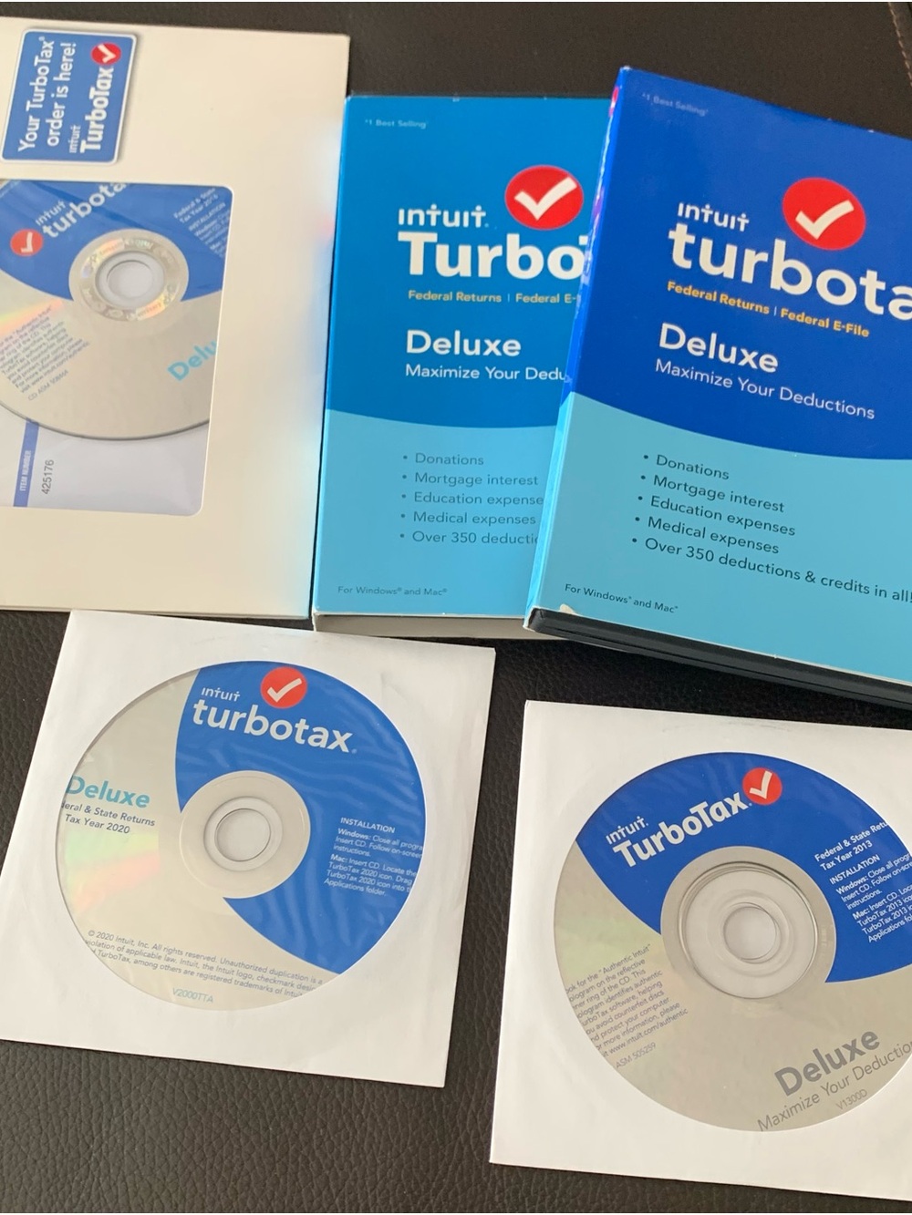 Old Turbo Tax Deluxe CD Disks Set of 8 .. 2013 to 2020